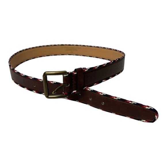 Tommy Hilfiger Mens Belt Size 34-36 Red White Blue Stripe Leather - Picture 1 of 4